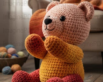 Faux Yarn Valentine Teddy Bear PNG, Crochet Bear Digital File, Stuffed Animal Download, Crochet Pattern Image, Cute Bear Clip Art