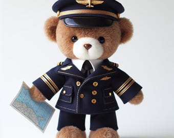 Pilot Teddy Bear Art, Aviation Nursery Decor (Digital Download)