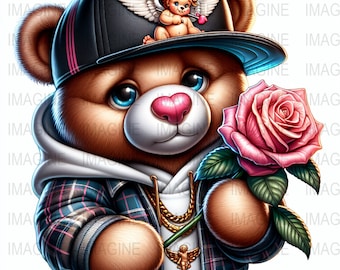 Street Style Teddy Bear Art Print, Urban Clipart (Digital Download)