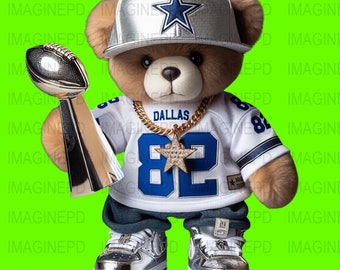 Cowboys Teddy Bear Illustration, Dallas Fan Gift, Football Mascot (PNG, JPEG, PDF)