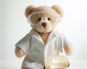 Scientist Teddy Bear Clipart: Lab Coat, Goggles (PNG, JPEC, PDF Digital Download