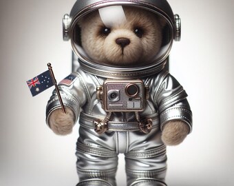 Teddy Bear Astronaut Print: Australia Flag, Nursery Decor (PNG JPEG PDF Files)