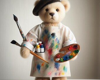 Artist Teddy Bear Print: Whimsical Nursery Art (PNG, JPEG, PDF Files)