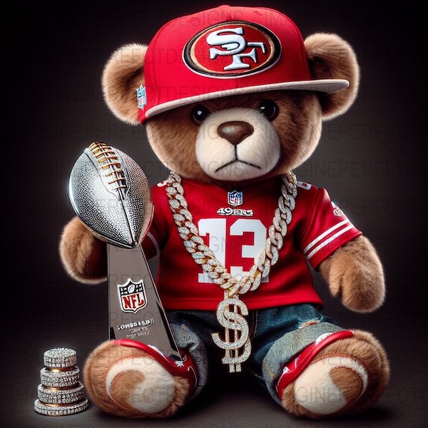 San Francisco Football Team Themed Teddy Bear Digital Art, Sports Fan Collectible