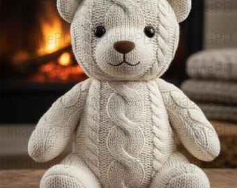 Faux Yarn Teddy Bear PNG, Valentine Bear, Digital File, Cute Bear Image, Knitted Bear Art, Not a Pattern , Digital Download, for Sublimation