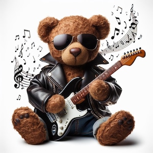 Rocker Teddy Bear PNG, Guitarist Bear JPEG, Music Lover PDF, Digital Download, Cool Bear Art, Teddy Bear Musician, Teddy Bear Rockstar