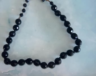 Vintage West Germany Black Faceted Glass Bead Necklace 7 in