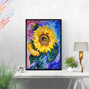 シアン色のテクスチャーを施したパレットナイフの絵画、鮮やかな芸術作品のポスター