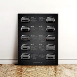 May include: A black and white poster featuring a timeline of the Nissan Z car, from the 240Z to the 370Z. Each car is shown in profile, with its model name and year of production listed below. The poster is titled "Z-History" and features the text "Fairlady Z" at the bottom.