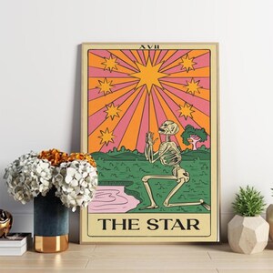 Póster de la carta del tarot con estrellas vintage