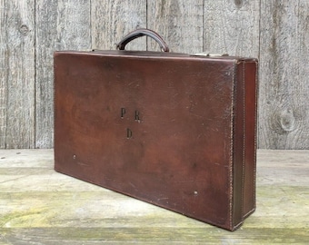 Vintage Leather Attache/Brief Case Patinated Finish Monogrammed