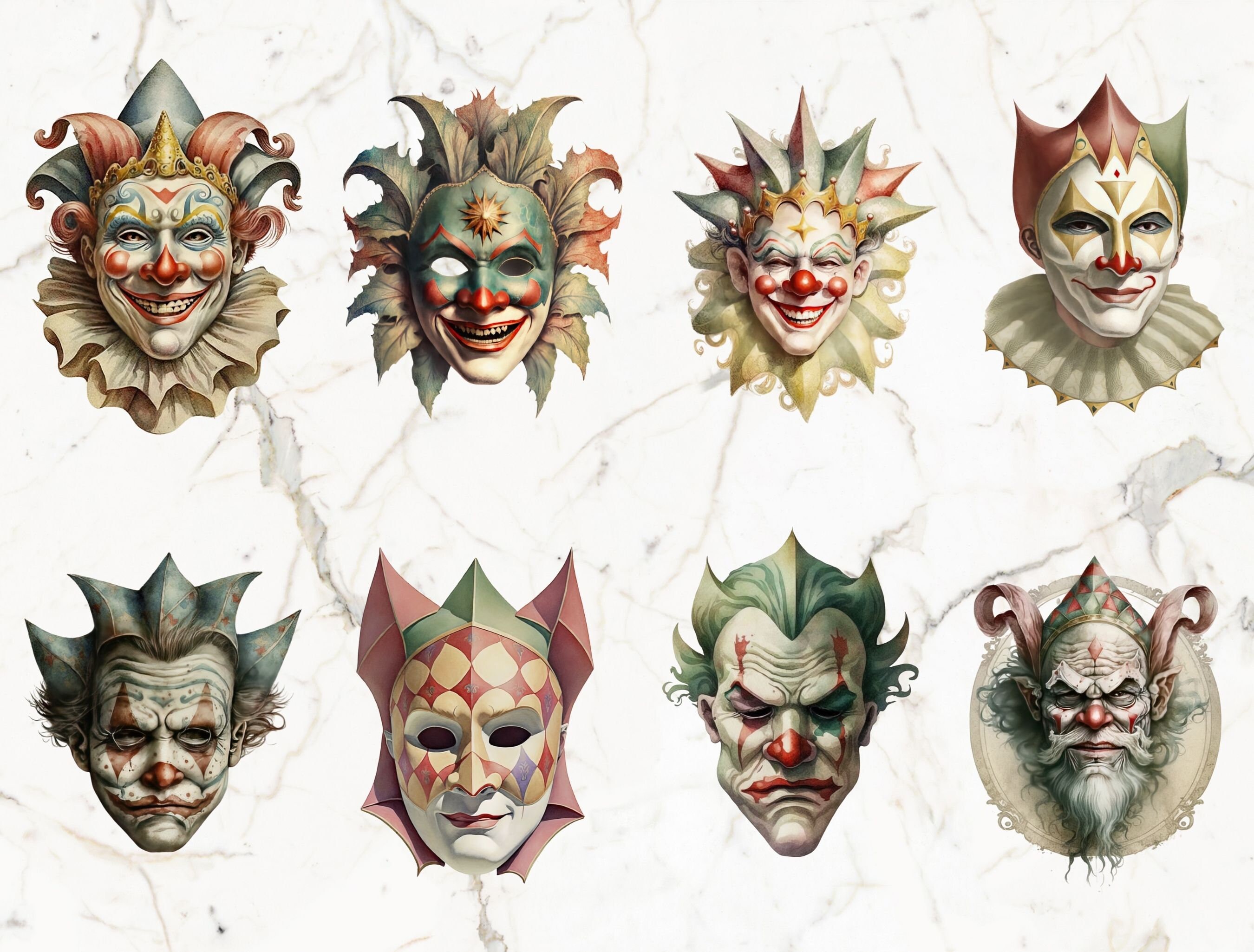 Vintage Clown Mask Clipart Bundle 16 PNG Clown Face Masks Etsy