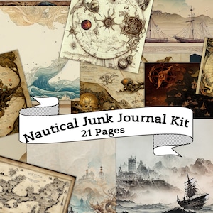 Kit de diário de lixo náutico, 21 páginas de diário de lixo, pacote de coisas efêmeras digitais para marinheiros piratas do oceano marítimo, diário de lixo para impressão, carta dos EUA