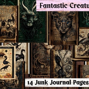 14 Grimoire Journal Pages, Magical Animals Dream Journal, Fairytale Mythical Creatures Junk Journal Kit, Printable Digital Grimoire Pages
