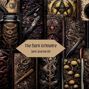 The Dark Grimoire Junk Journal Kit, 15 Printable Book of Shadows Witch Junk Journal Grimoire Pages and 5 Ephemera Pages Pack, Witch Supplies