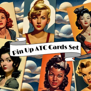 Pin Up ATC Karten, Junk Journal Karten und Dekorpapier, Printable Journaling Karten, Digitaler Download Scrapbooking Papierhandwerk, US Letter