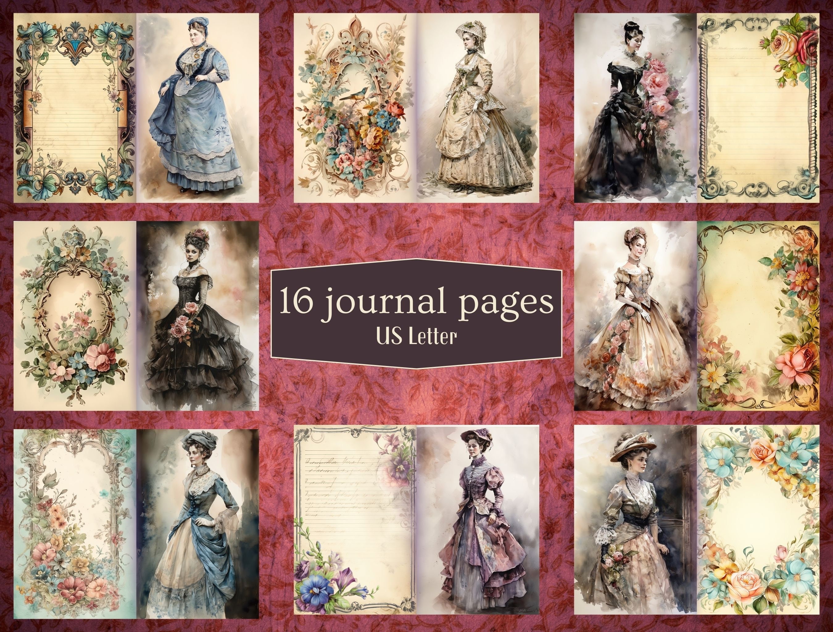 Ladies of Literature Junk Journal Digital Kit, Printable Junk Journal Kit,  Vintage Ephemera, Victorian Women, Bohemian, Boho, 1800's 