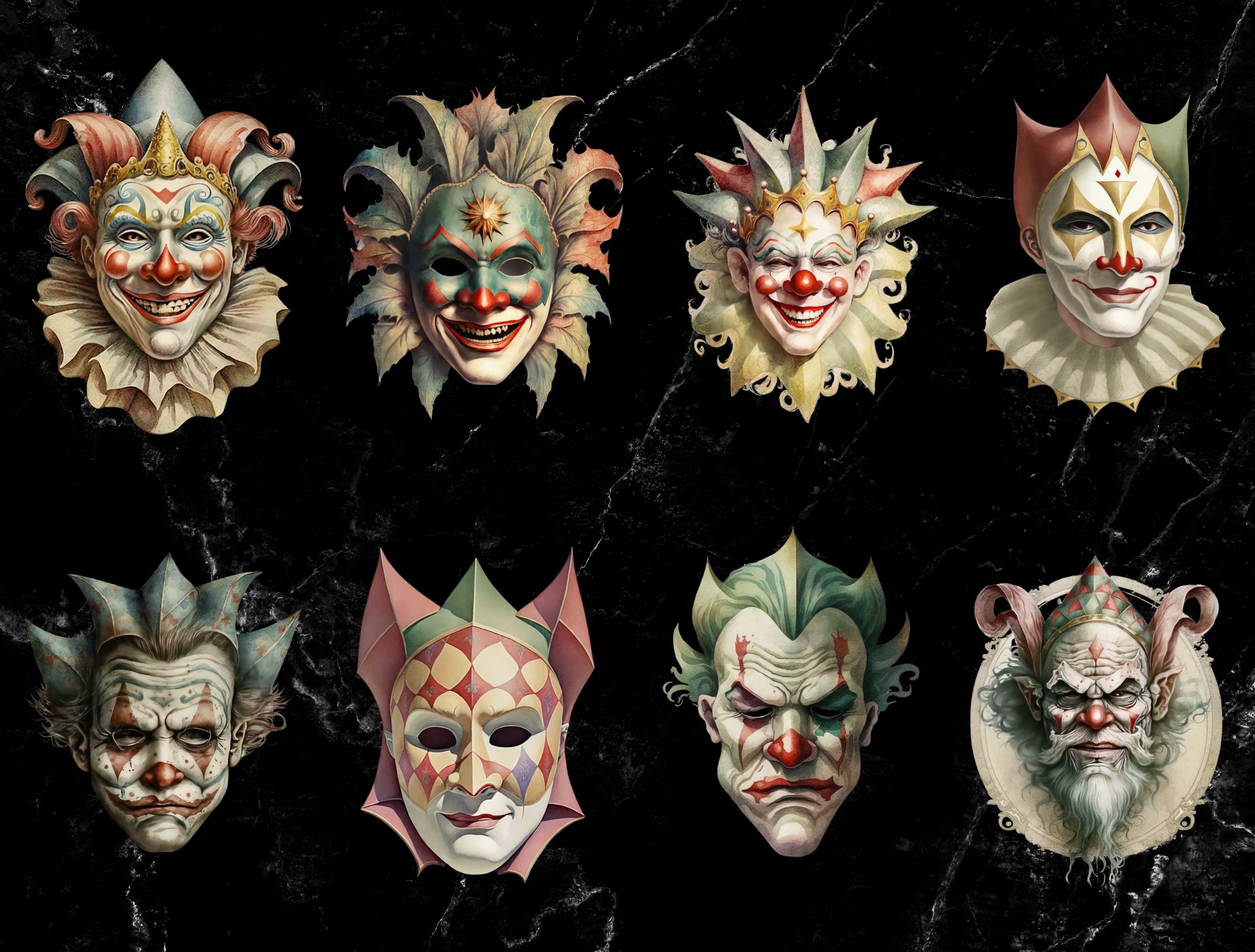 Vintage Clown Mask Clipart Bundle 16 PNG Clown Face Masks Etsy