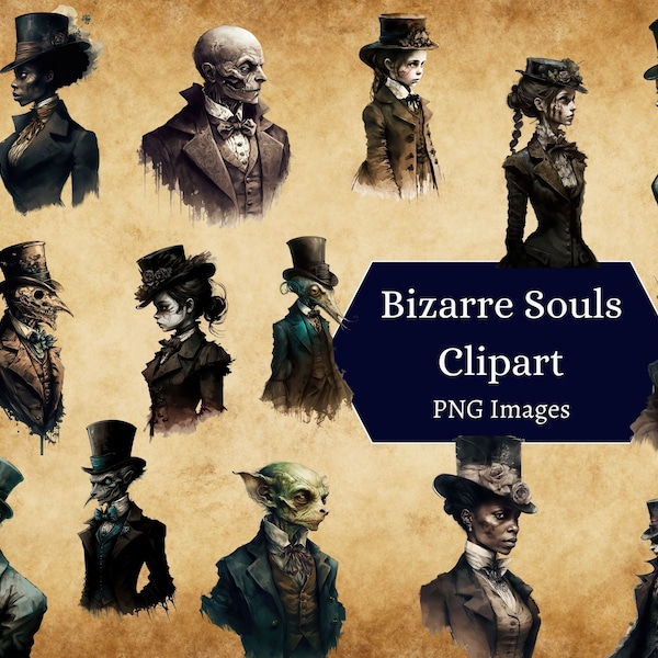 Bizarre Souls Clipart Bundle, 23 PNG Dark Gothic Vintage Digital Printable Clip Art Macabre Junk Journal Ephemera Pack Spooky Clipart Png