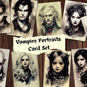 Cartões de retrato de vampiro, 16 cartões de diário indesejados e pacote de coisas efêmeras de papel decorativo, cartões de registro no diário para impressão, álbum de recortes para download digital