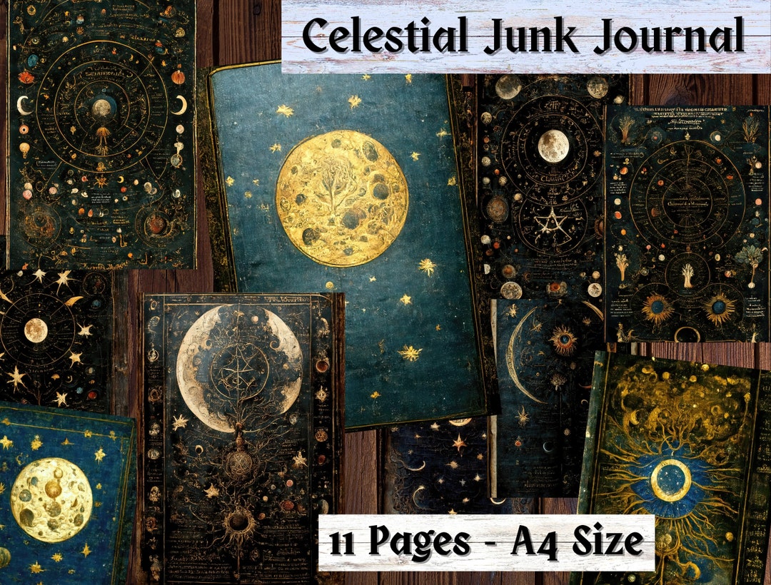 Celestial Junk Journal Kit: Moon & Stars Grimoire Pages (digital ...