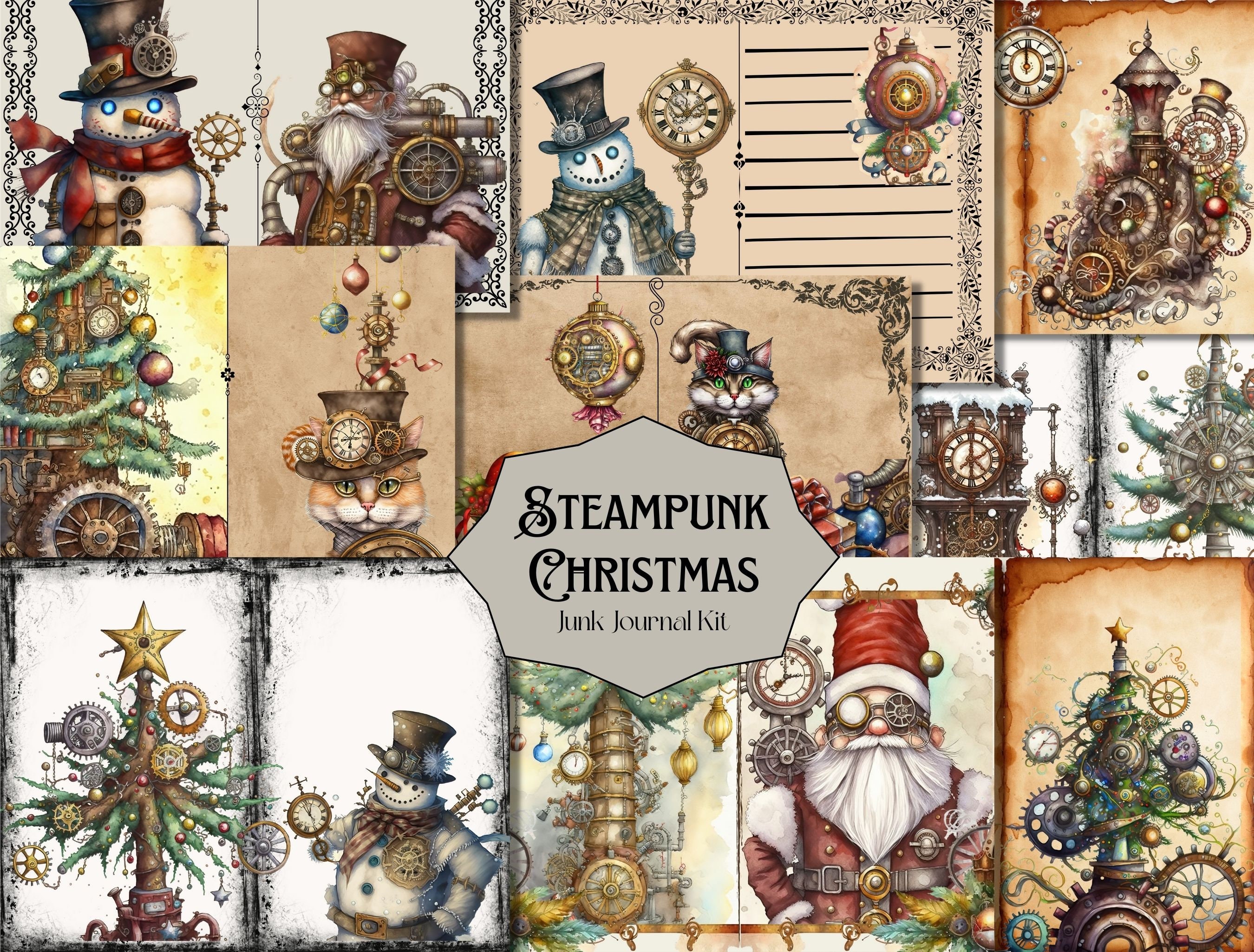 Steampunk Christmas Junk Journal Kit 14 Printable Digital Etsy