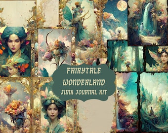 Fairy Tale Wonderland Junk Journal Kit, Digital Download, 14 Printable Junk Journal Pages, Ephemera Pack with Tags and Bookmarks, US Letter