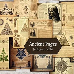 Ancient Pages Grimoire Junk Journal, 17 Printable Witch Grimoire Junk Journal Pages, Mysterious Medieval Notes and Drawings, Book of Shadows
