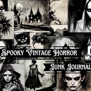 Spooky Vintage Horror Grimoire Junk Journal Kit - 26 Witchy Goth Journal Pages - 4 Page Ephemera Pack Halloween Gothic Journal - US Letter