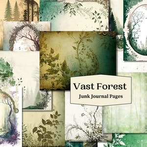 Vastes forêts stationnaires et pages de journal indésirable, 23 pages de lettres de fond de forêt enchantée imprimables, style gothique antique vintage