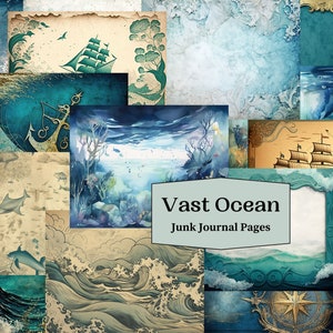 Vast Ocean Stationary & Junk Journal Pages, 24 Printable Ocean Maritime Water Nautical Sea Underwater Background Letter Pages, Vintage Style