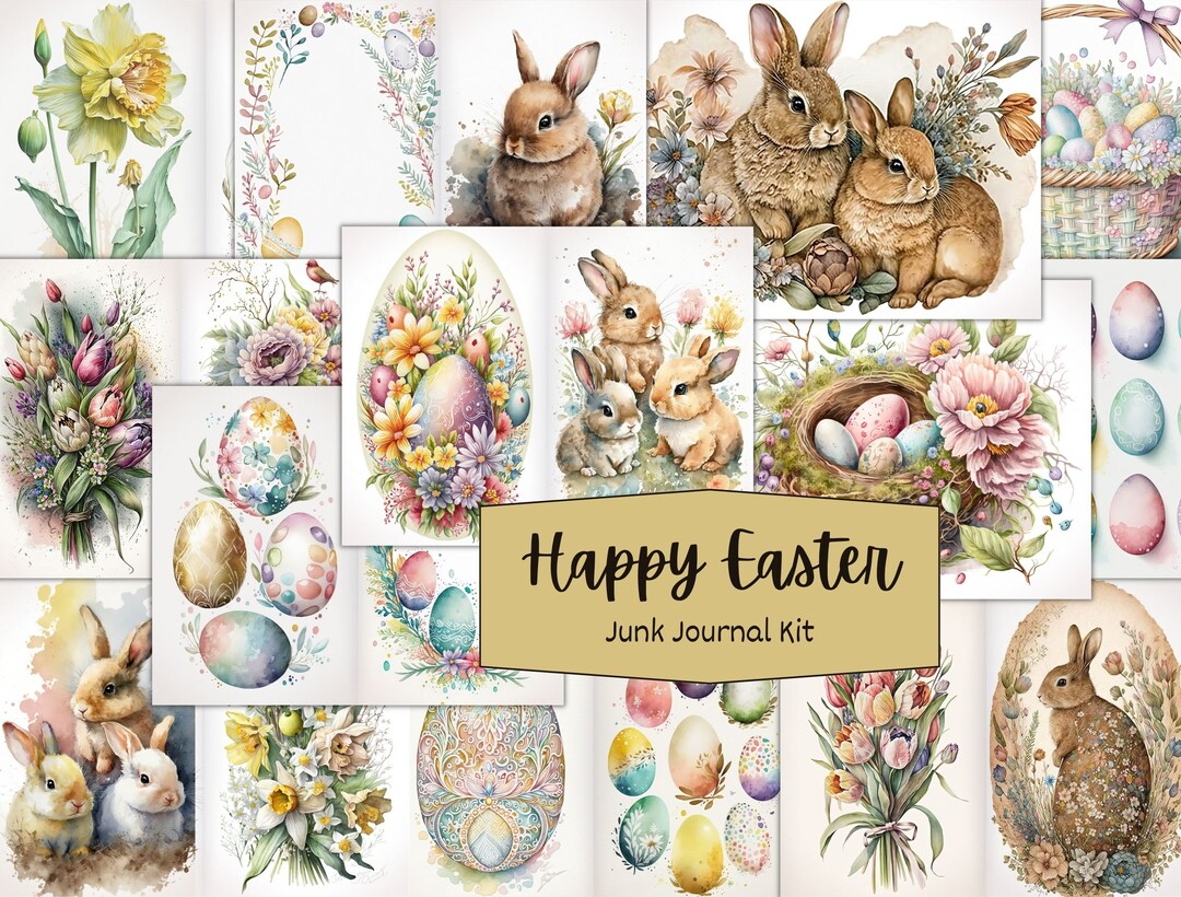 Happy Easter Junk Journal Kit, 24 Easter & Spring Watercolor Pages and ...