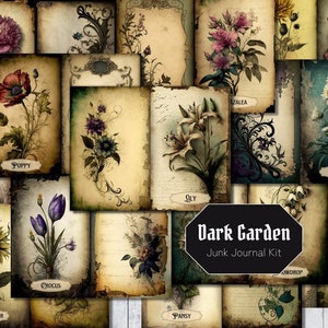 Dark Garden - Flower & Plant Junk Journal Kit, 18 Pages Floral Botanical Spring Shabby Chic vintage Style, Printable Digital Grimoire Pages