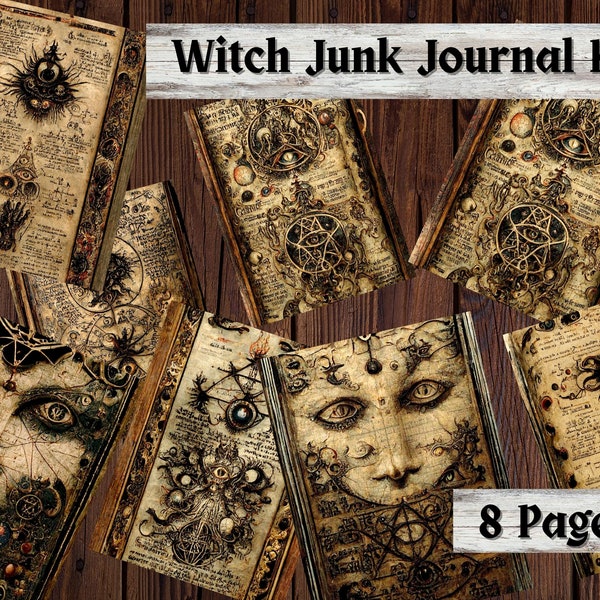 Grimoire Journal, Goth Junk Journal Kit, 8 Digital Grimoire Pages 4 Bookmarks, Grimoire Journal, Witch Epherma Starter Kit, Book of Shadows