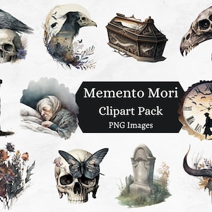 Memento Mori Clipart Bundle, 30 PNG Totenkopf Aufkleber, Okkult Hexe Grimoire Gothic Ephemera Skulls Clipart Png