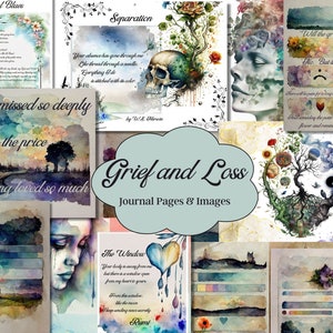 Grief and Loss Journal Pages, 21 Atmospheric Watercolor Pages Poems and Templates to Help you with Grieving and Mourning, US Letter