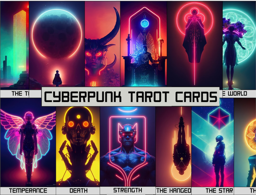Cyberpunk Tarot Cards, 22 Major Arcana Cards and 4 Cardback Designs, Digital Printable Tarot