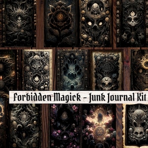 Forbidden Magick Grimoire Junk Journal Kit, 11 Printable Witch Junk Journal Pages and 3 Ephemera Page Pack, Witch Ephemera Kit, US Letter