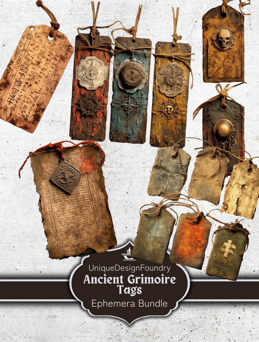Ancient Grimoire Tags Ephemera Bundle, Realistic Old Paper Grimoire ...