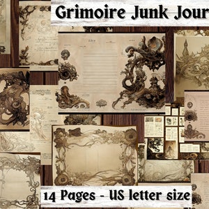 Grimoire Journal, 14 Printable Digital Grimoire Pages, Gothic Junk Journal Pages, Antique Junk Journal Ephemera Starter Kit, Book of Shadows