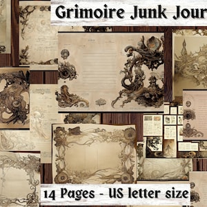 Grimoire Journal, 14 Printable Digital Grimoire Pages, Gothic Junk Journal Pages, Antique Junk Journal Ephemera Starter Kit, Book of Shadows