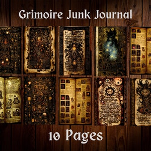 Grimoire Journal, Witch Junk Journal Kit, 10 Printable Grimoire Pages 4 Bookmarks, Junk Journal Pages, Witch Ephemera Kit, Book of Shadows