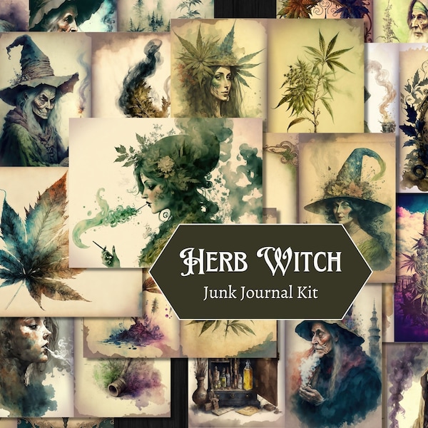 Herb Witch Junk Journal Kit, 21 Pagina's Weed Cannabis Marihuana Pot Leaf Smoke Art Witch Junk Journal Kit, Herb Witch Vintage Decor, US Letter