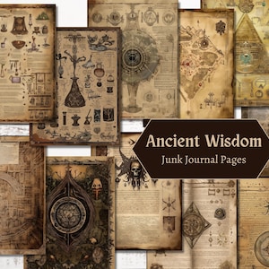 Ancient Wisdom Grimoire Junk Journal, 21 páginas imprimibles de Grimoire Junk Journal, misteriosas notas y dibujos medievales, Libro de las Sombras