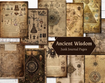 Ancient Wisdom Grimoire Junk Journal, 21 Printable Grimoire Junk Journal Pages, Mysterious Medieval Notes and Drawings, Book of Shadows