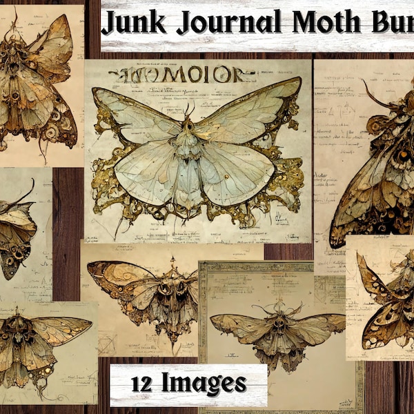 12 Printable Digital Moth Images for Junk Journal Pages, Grimoire Journal Images, Witch Junk Journal Ephemera Kit, Moth Sticker Design