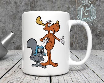 mug Rocky and Bullwinkle Retro Cartoon 11oz 15oz Coffee Tea White Mug