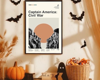 Plakat Kapitana Ameryki Wojna Domowa Minimalistyczny Retro Vintage