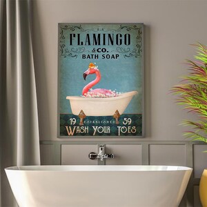 Póster decorativo vintage con jabón de baño "Flamenco, lávate los dedos de los pies" - Decoración de salón, dormitorio, regalo