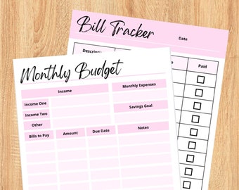 Monthly Budget Tracker - Printable, Fillable